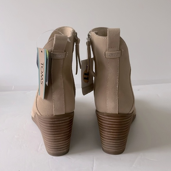 TOMS Sutton Wedge Ankle Bootie Tan Suede Leather Stacked Heel Shoes Size 11 NWT - Picture 9 of 10